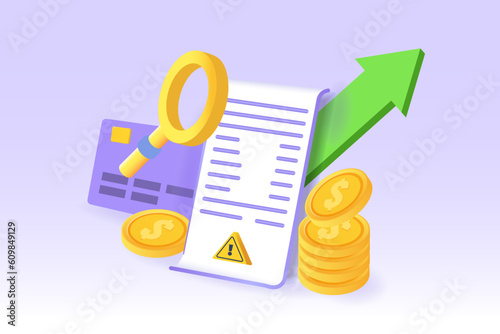 Increase inflation 3d realistic concept. Vector illustration for infographics, banner, mobile app.