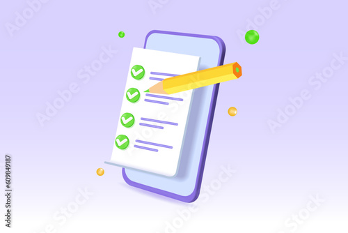 Online testing, E-learning, education 3d realistic concept. Vector illustration.