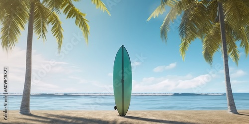 Portrait surfboard on the beach with light exposure AI Genedrative