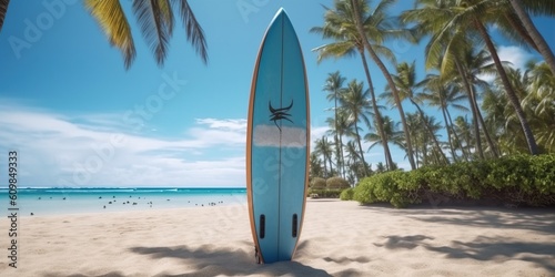 Portrait surfboard on the beach with light exposure AI Genedrative