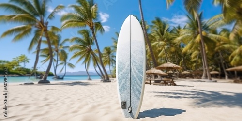 Portrait surfboard on the beach with light exposure AI Genedrative © Tebha Workspace