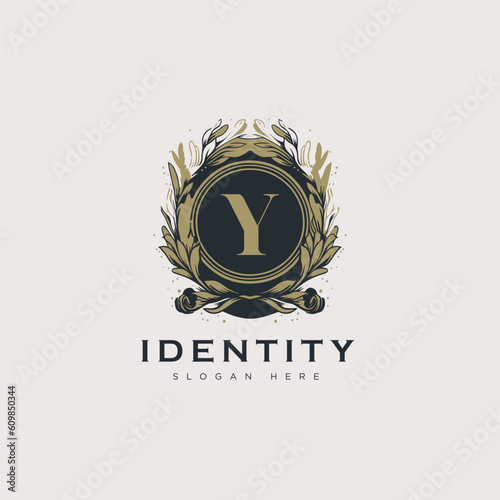 Initial Y letter luxury beauty flourishes ornament golden monogram logo art