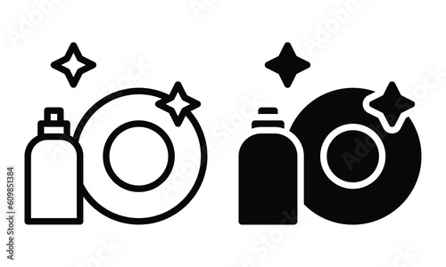 Washing plate icon with outline and glyph style.