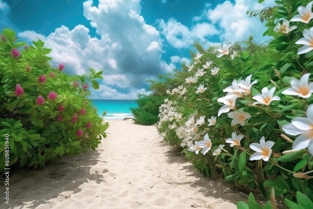 Portrait hidden beach view with flower AI Generative Portrait hidden beach view with flower AI Generative