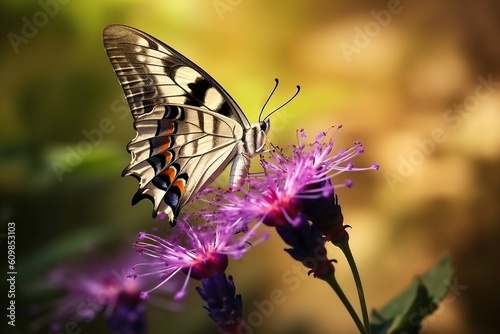 Portrait butterfly on the flower with light exposure AI Generative