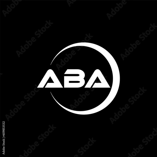 ABA letter logo design with black background in illustrator, cube logo, vector logo, modern alphabet font overlap style. calligraphy designs for logo, Poster, Invitation, etc.