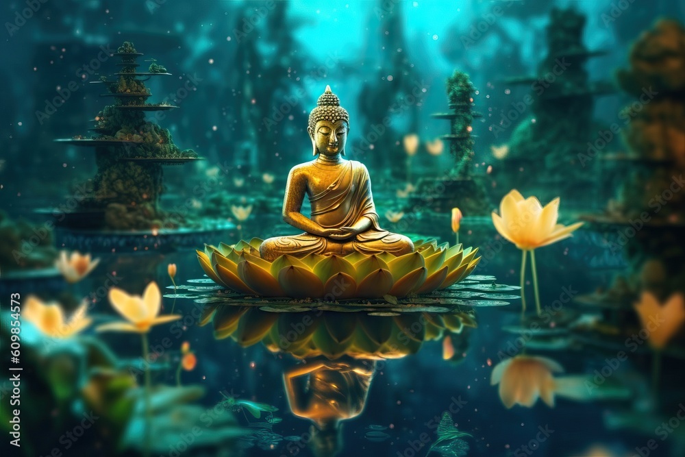 Portrait buddha statue with lotus flower AI Generative Portrait buddha statue with lotus flower AI Generative