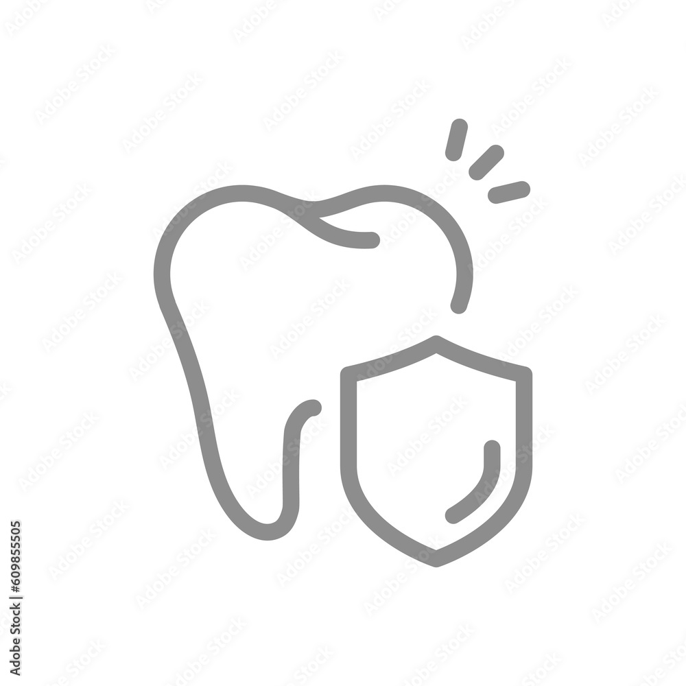Tooth with shield line vector icon. Protected teeth, dental care or insurance outline symbol. Tooth with shield line vector icon. Protected teeth, dental care or insurance outline symbol.