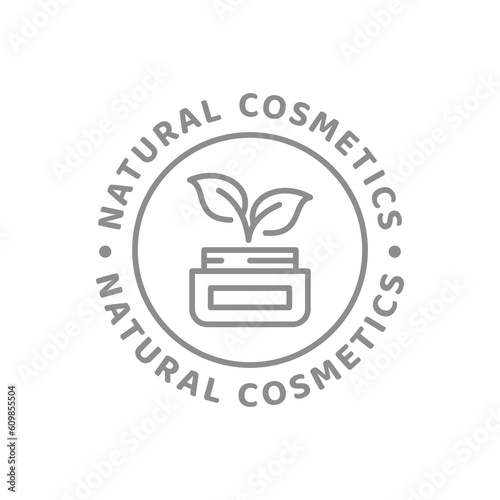 Natural cosmetics vector line label. Cosmetic cream or lotion outline badge.