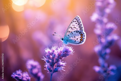 Beautiful butterfly on the flower with light exposure AI Generative © Tebha Workspace