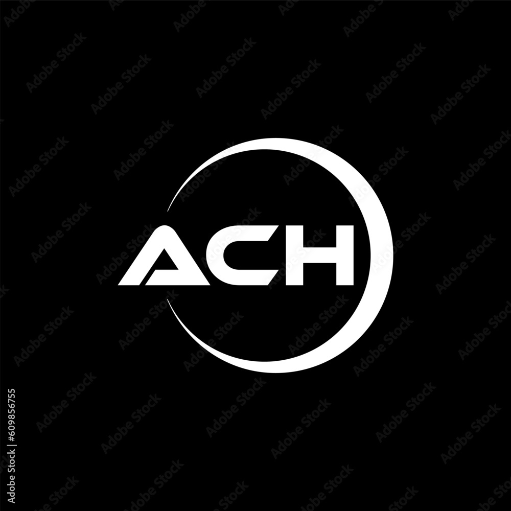 ACH letter logo design with black background in illustrator, cube logo ...