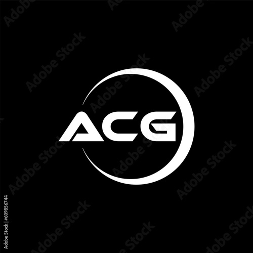 ACG letter logo design with black background in illustrator, cube logo, vector logo, modern alphabet font overlap style. calligraphy designs for logo, Poster, Invitation, etc. photo