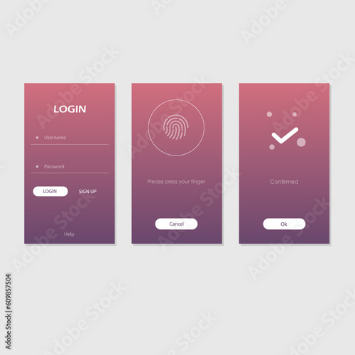 Login Touch ID  Form For Mobile App Business Relax Health White Turquoise Mint Light Clean Style Vector Design