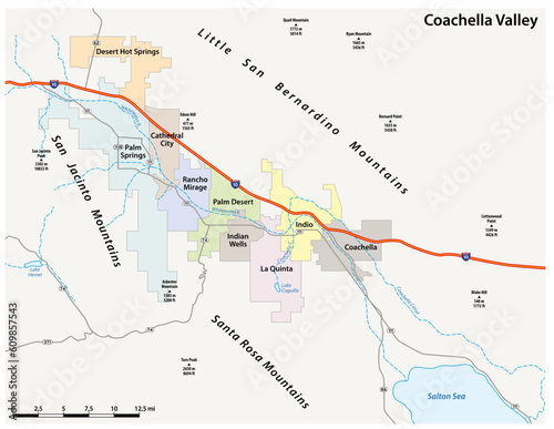 vector road map of the Coachella Valley in Riverside County, California, United States