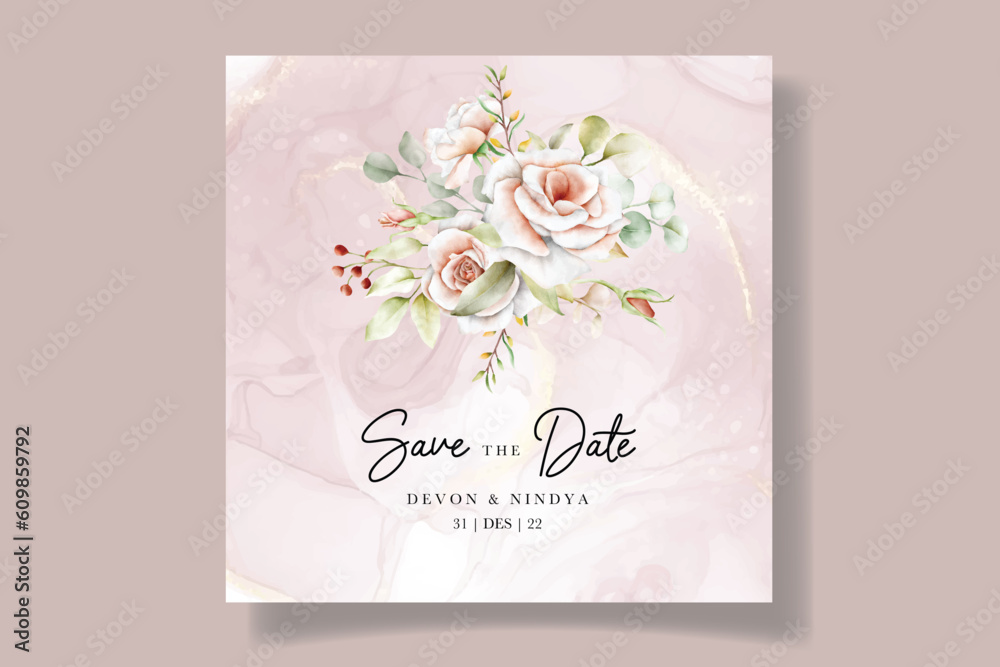 Elegant wedding invitation card with beautiful watercolor flowers Elegant wedding invitation card with beautiful watercolor flowers