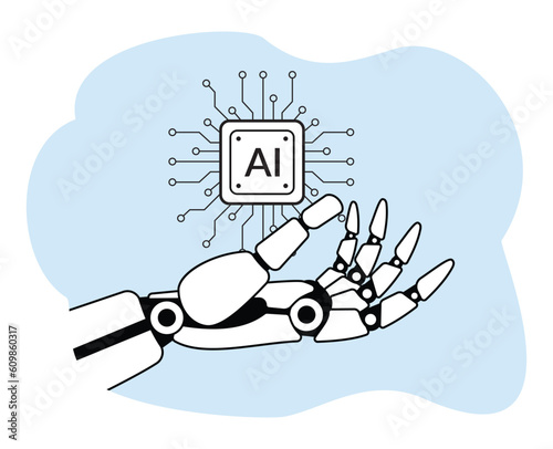 robot hand holding artificial intelligence chip. robot hand machine learning ai