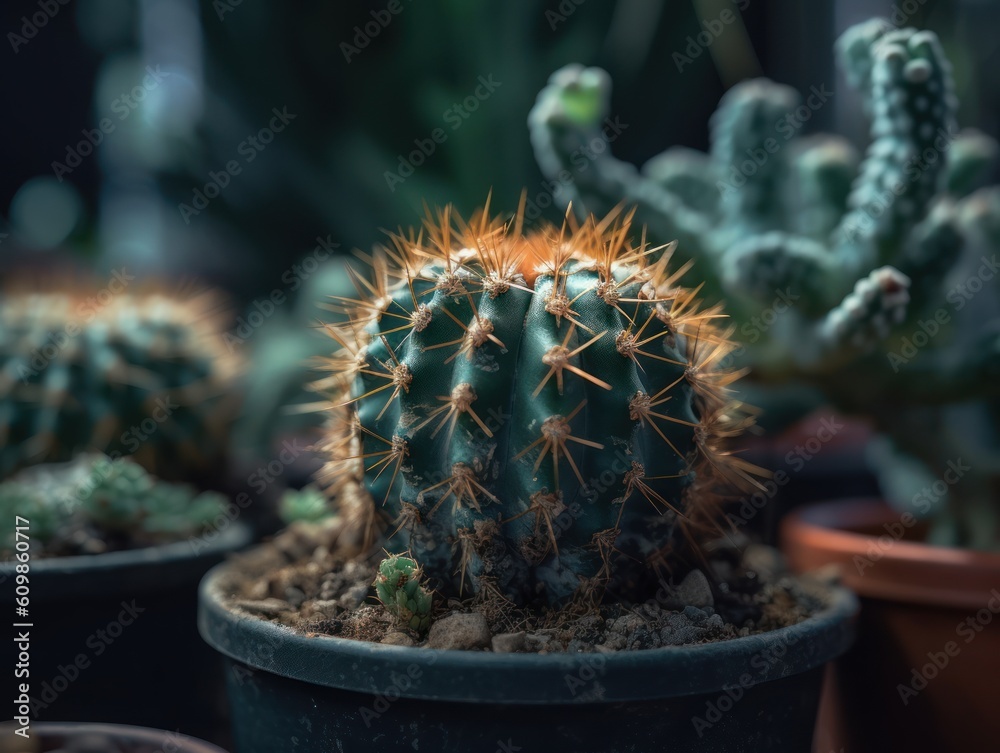 Miniature home flowers succulents and cactus in the garden Created with Generative AI technology
