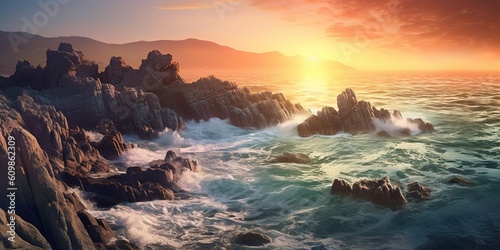 Beautiful seascape of rock during sunset. With rock on background.