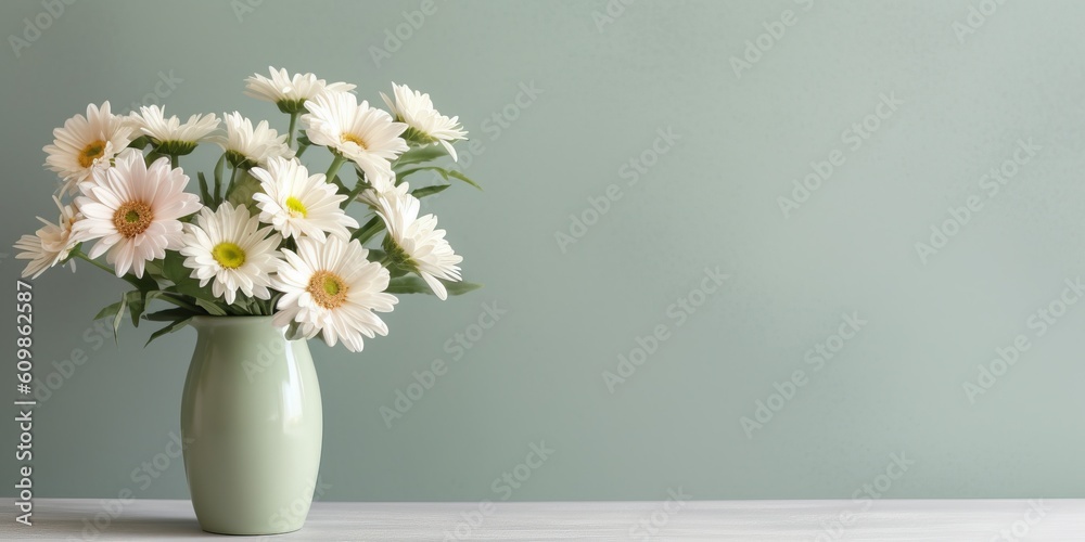 Beautiful vase of gerbera daisy flowers on the table with light exposure AI Generative