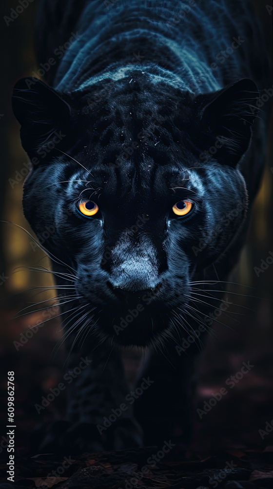 Wild black panther in the jungle. Panthera. Generative AI