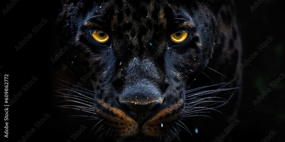 Wild black panther in the jungle. Panthera. Generative AI Wild black panther in the jungle. Panthera. Generative AI