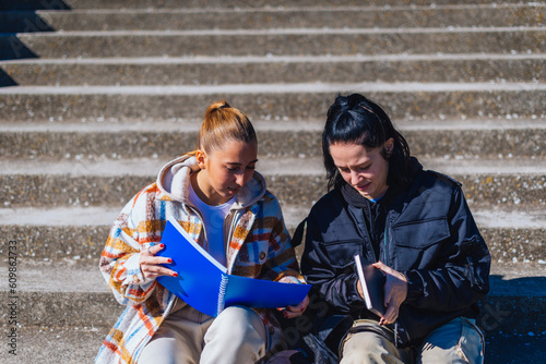 Two students studying together photo