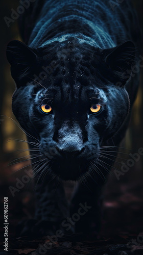 Wild black panther in the jungle. Panthera. Generative AI