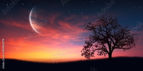 Clear twilight sunset sky with crescent moon background. © Coosh448