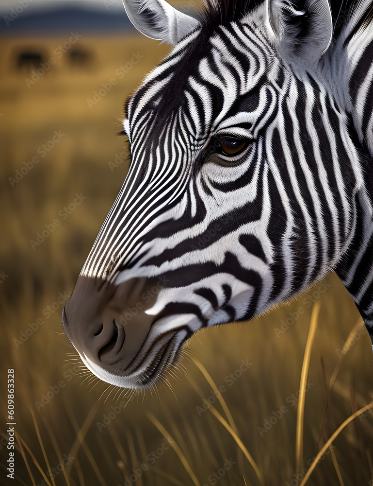 Naklejka premium Striped Elegance: Graceful Zebra in the African Savannah