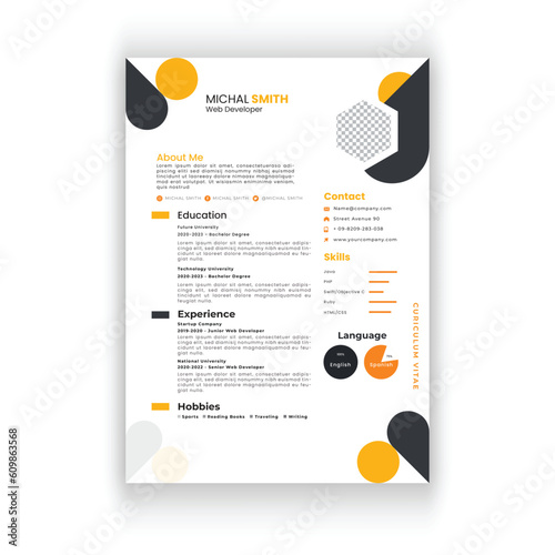 Clean and modern resume or cv template in a4.