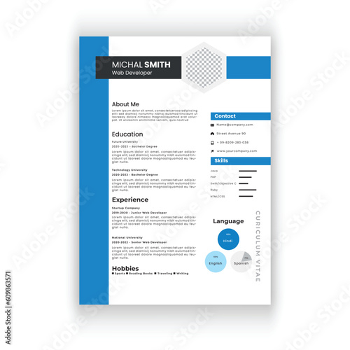 Clean and modern resume or cv template in a4.