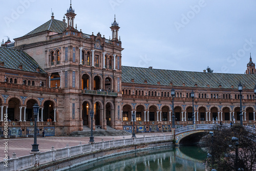 SEVILLA, SPAIN - DECEMBER 2023: Plaza de España on a rainy day