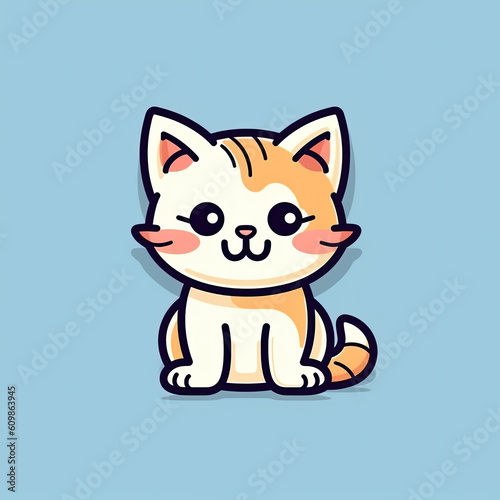 Cute Cat Kitten Line Illustration, Bright Colours Icon Vector Animal Sticker © Layerform