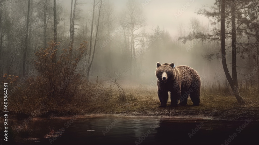 a brown bear stands in a forest Generative Ai a brown bear stands in a forest Generative Ai