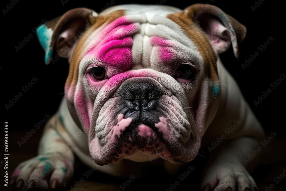 Portrait of cute French bulldog, closeup, isolated on black background. generative AI