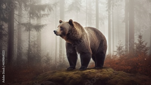 a brown bear stands in a forest Generative Ai