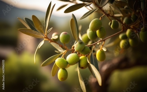 Delicious olives in picturesque olive grove, Generative AI