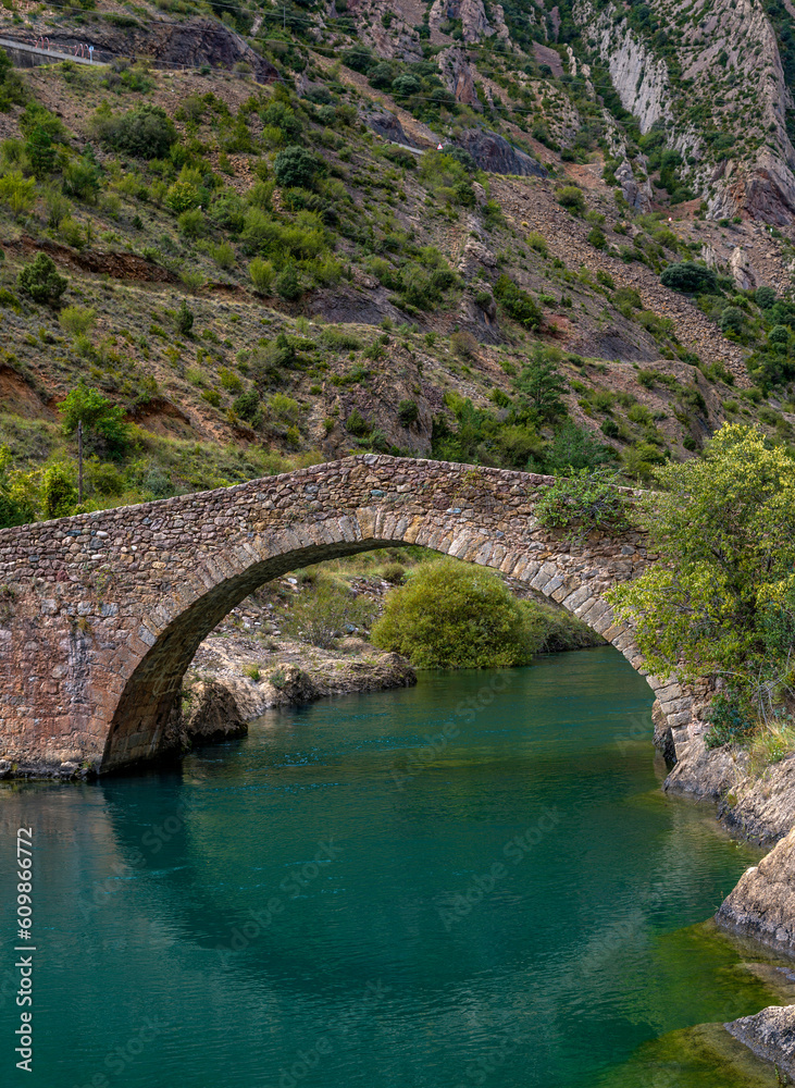 Pont médiéval sur la Noguera Ribagorzana à Sopeira, Aragon, Espagne