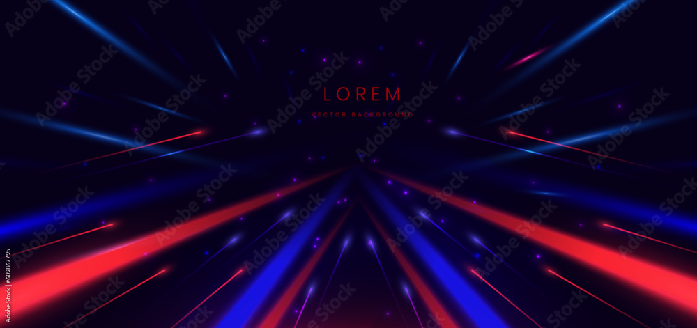Obraz premium Abstract technology futuristic glowing neon blue and red light lines with speed motion movingon dark blue background.