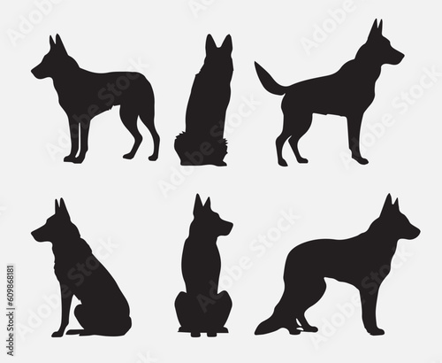 Vector Set of Silhouette of German Shepherd Dog
