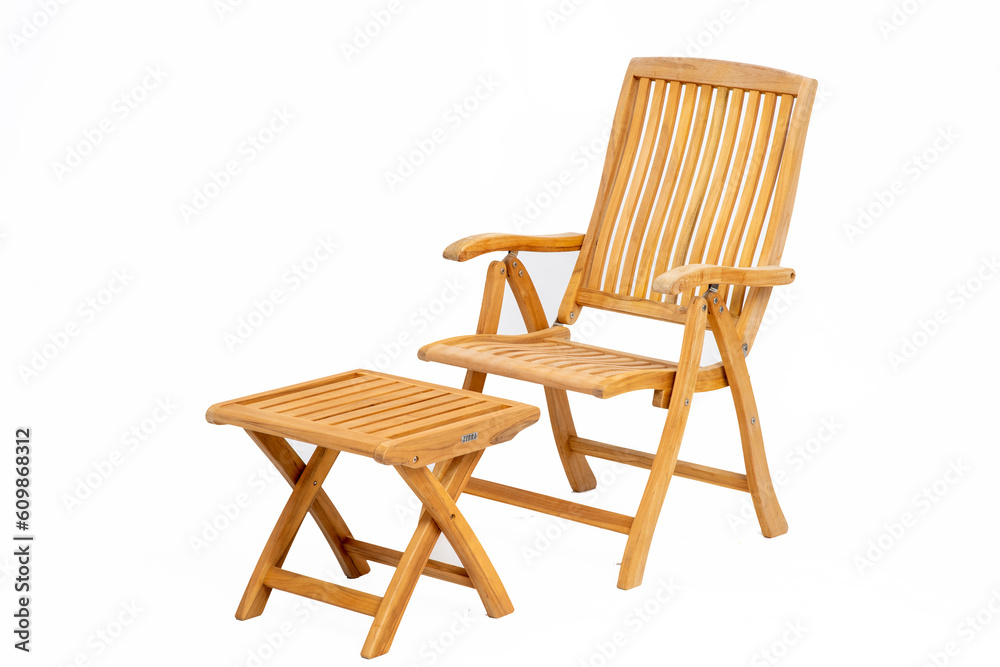 Wooden deck chair isolated on white background, clipping path included.