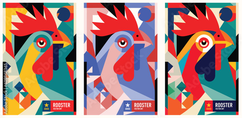 Minimal flat coq icon for posters, cards, logos. Rooster. Cock Illustration in minimal style. Vector set.