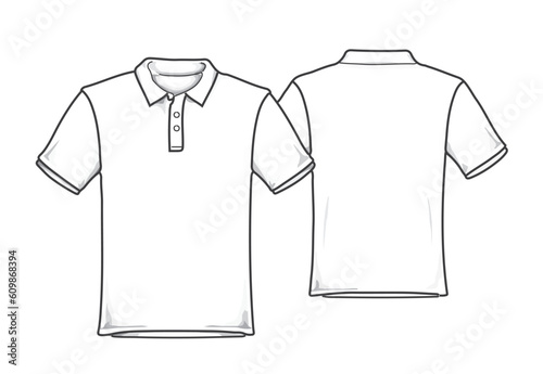 Polo shirt men technical fashion flat sketch template. Vector.