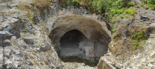 Large cistern at ancient Jewish burial catacombs located in Beit Shearim National Park photo