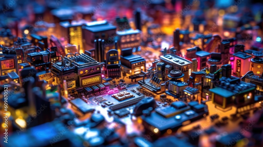 Obraz premium tilt shift view of Circuit Cities Miniature, Generative AI