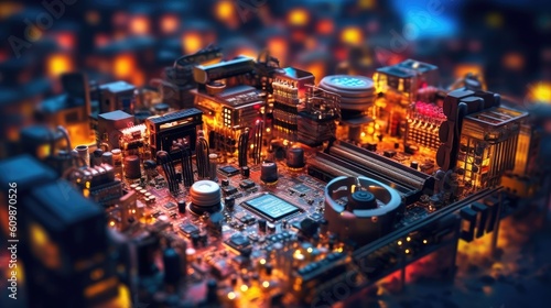 tilt shift view of Circuit Cities Miniature, Generative AI
