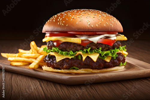 Burger with french fries