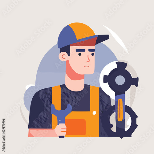 Engineer man with orange cap and white shirt