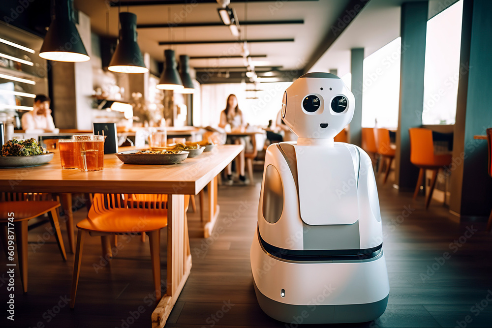Robots serve restaurant customers and deliver orders to them. Ai ...