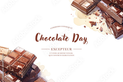 Banner template with hand drawn watercolor chocolate desserts. Vector illustration. World chocolate day. Generated AI
